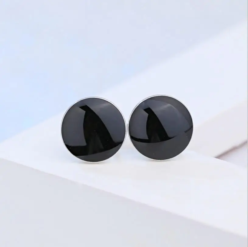 Fashion 925 Sterling Sliver Black Vinyl Spot Stud Earrings For Men and Women Brincos de Prata Silver 925 Jewelry S-E187