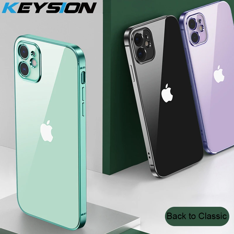 

KEYSION Square Plating Case For iPhone 11 Pro Max SE 2020 12 Soft Clear Camere Protection Phone Cover for iPhone XS XR 7 8 Plus