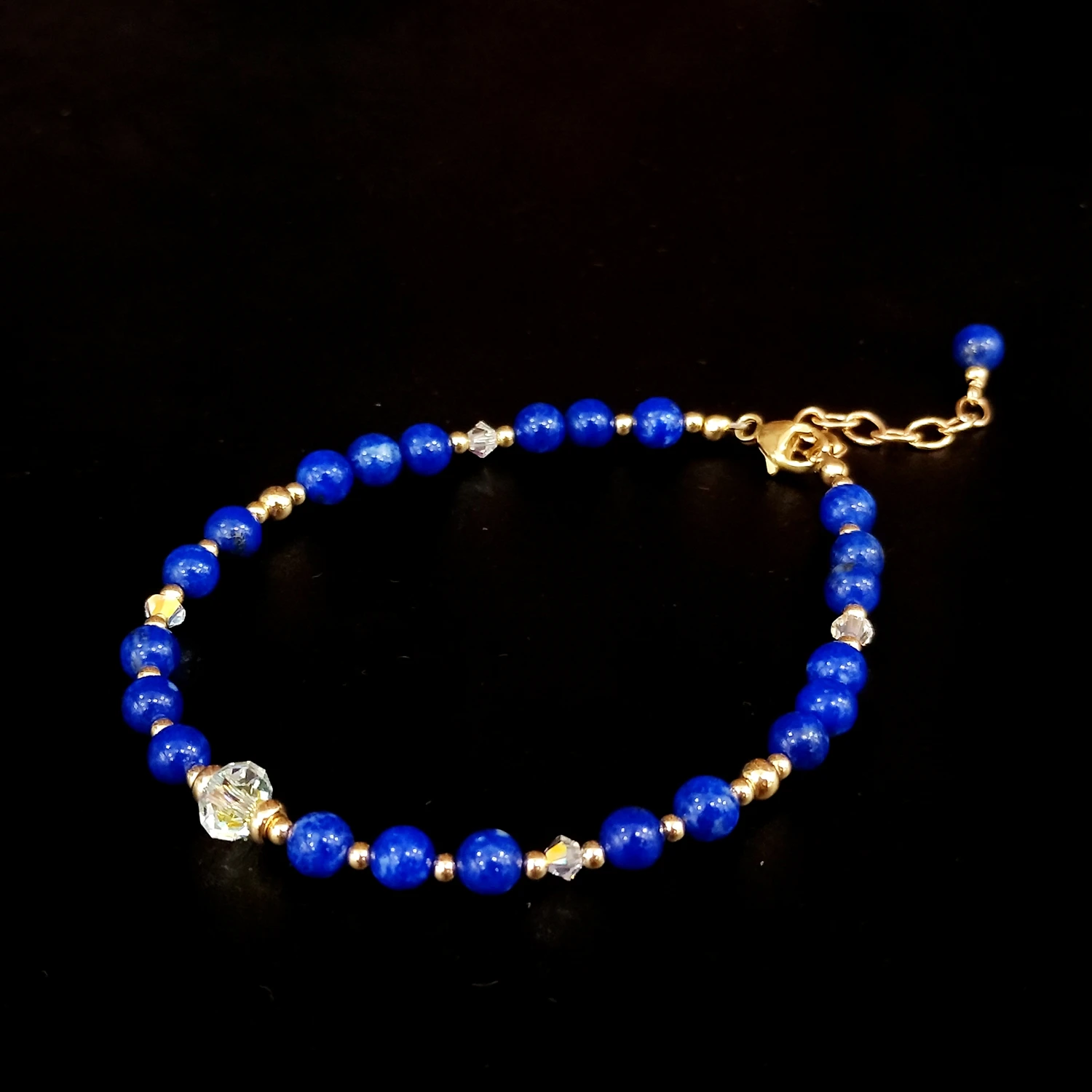 Lii Ji Lapis Lazuli Austrian Crystal 14K Gold Filled Bracelet 17+3cm Natural  4mm Stone Handmade Jewelry For Women Gift