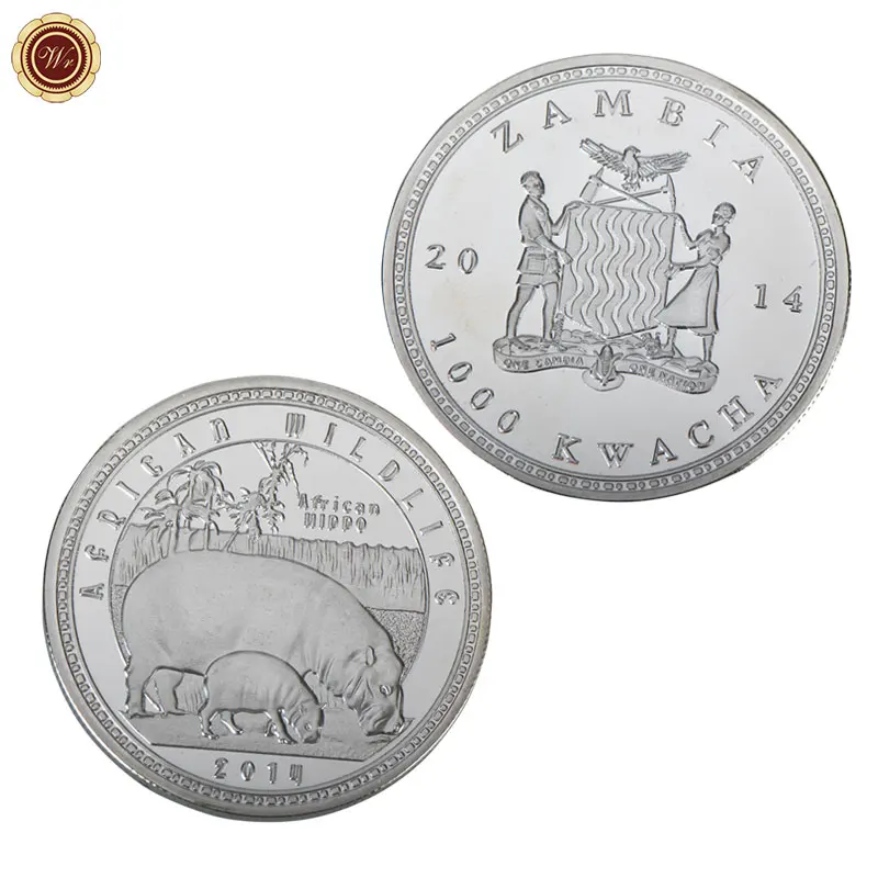 African Wild Protected Animals Sliver Commemorative Coins Zambia Kwacha Souvenir Coins Elephant Lion Buffalo Challenge Coin Gift