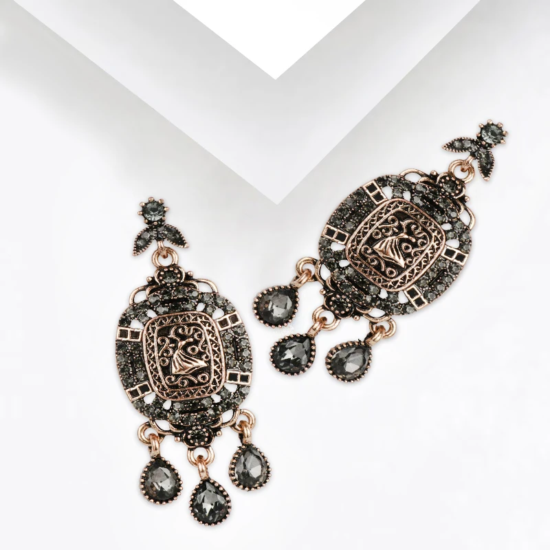 Kinel 2020 New Boho Ethnic Big Drop Earrings Antique Gold Beach Gray Crystal Bridal Earrings For Women Vintage Jewelry