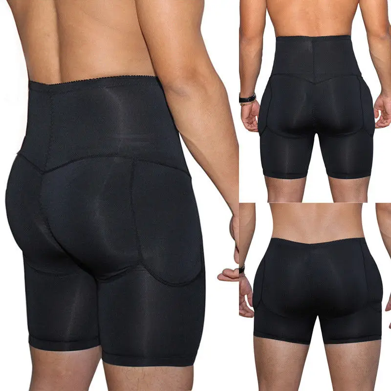 Mens Boxers Underwear Black Padded Butt Enhancer Booty Booster Molded Boyshort Underwear Boxer S-3XL