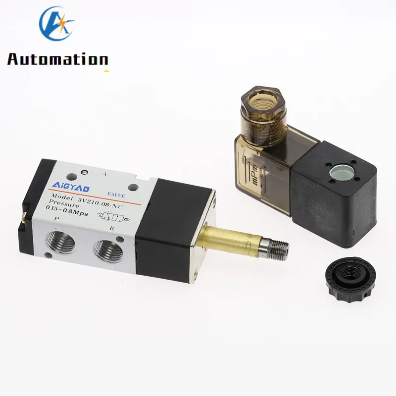 3V210-08 Pneumatic Solenoid Valve 3 Way 2 Position Air Directional Control Valve  DC12V DC24V AC110V AC220V