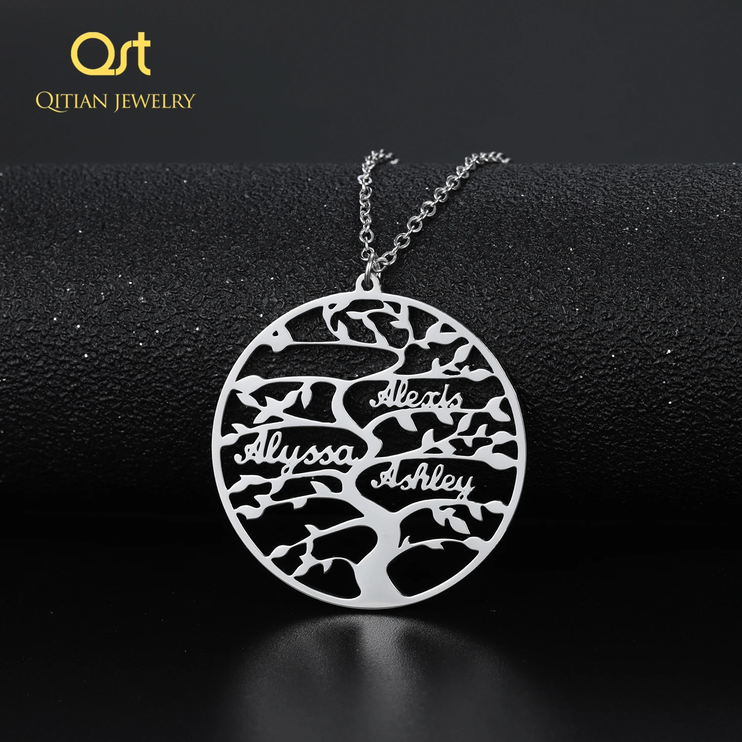Personalized Family Tree Name Necklace Stainless Steel Tree of life necklace jewelry for Women Men Custom Made with up to 8 Name
