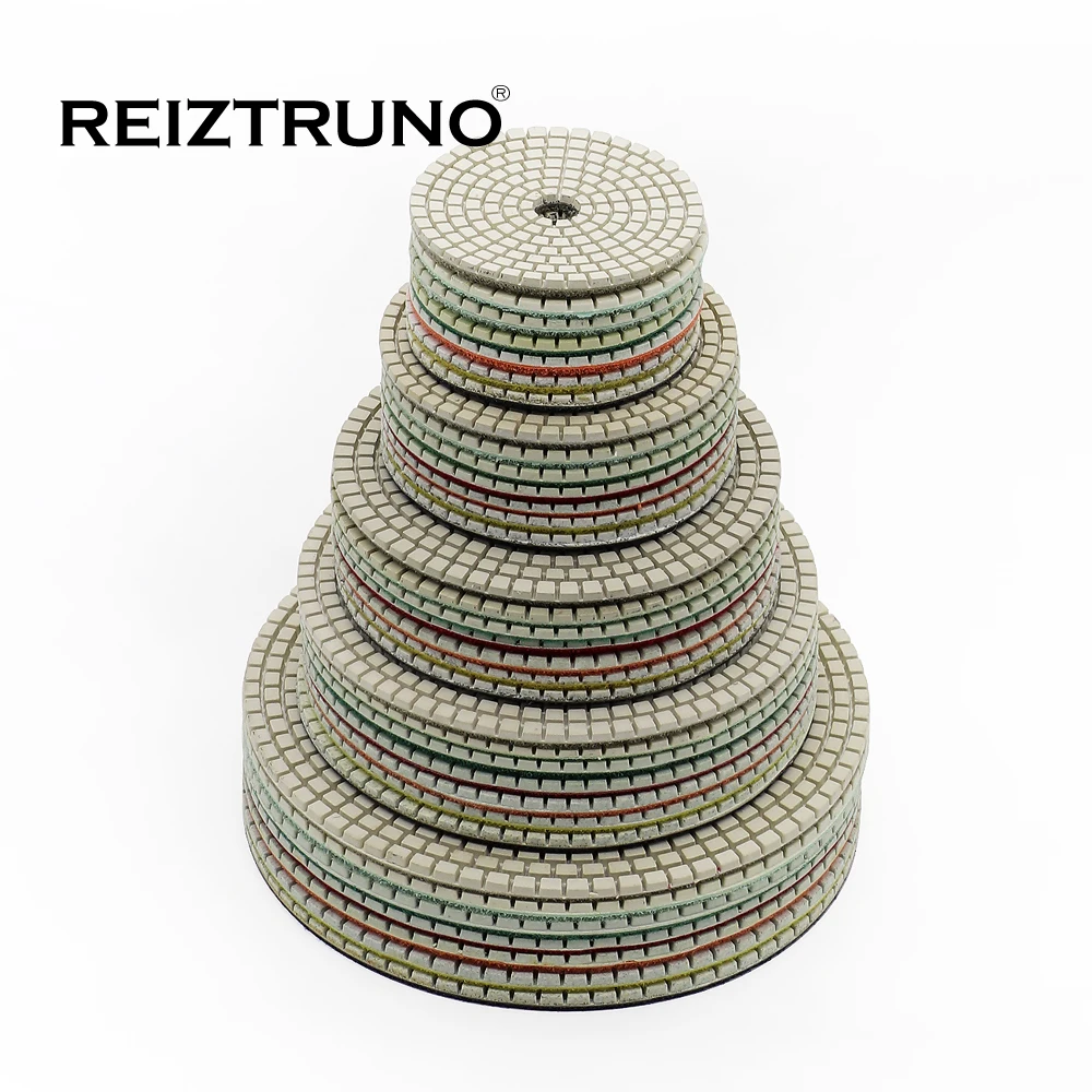 Reiztruno 3 "/4"/5 "/6"/7 "almofadas de moagem de diamante mármore, granito polimento de pedra natural discos abrasivos, sry ou uso úmido, longa vida