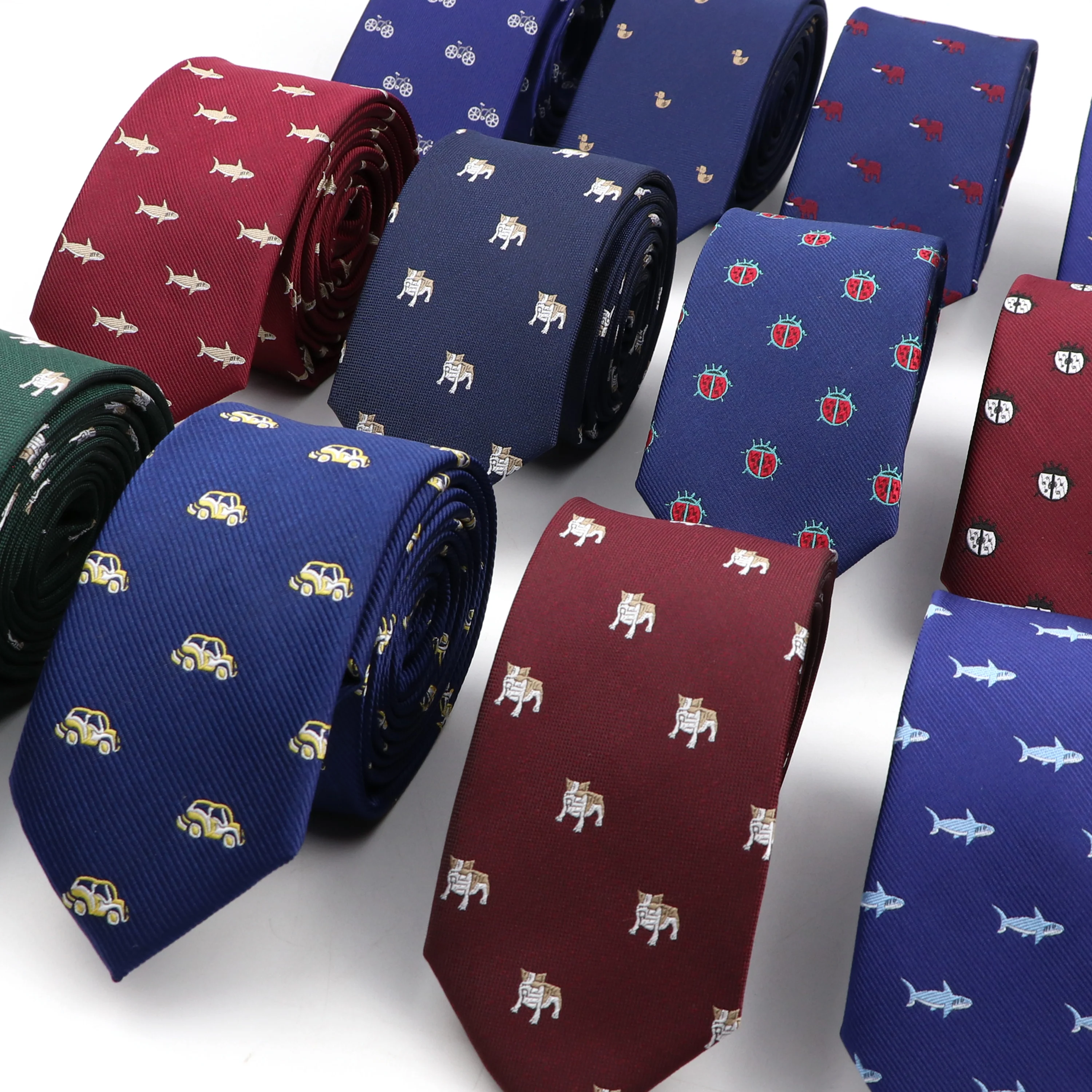 New Mens Polyester Jacquard Ties Casual Slim 6CM Insect Shiba Inu Car Cartoon Neckties For Wedding Business Suits Neck Accessory