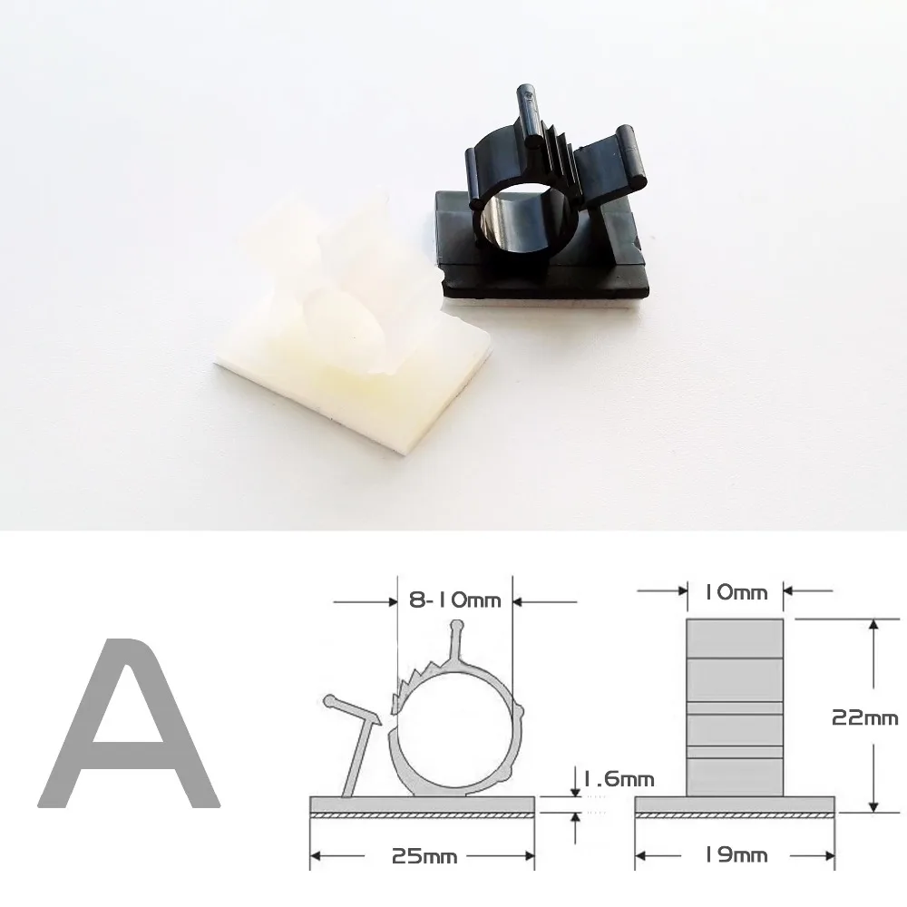 5 Stück schwarz weiß Nylon Kunststoff selbstklebende Kabelklemmen Clips Drahtkabel Stromleitung Halter Management Organizer Loop Fixer – Detail 1