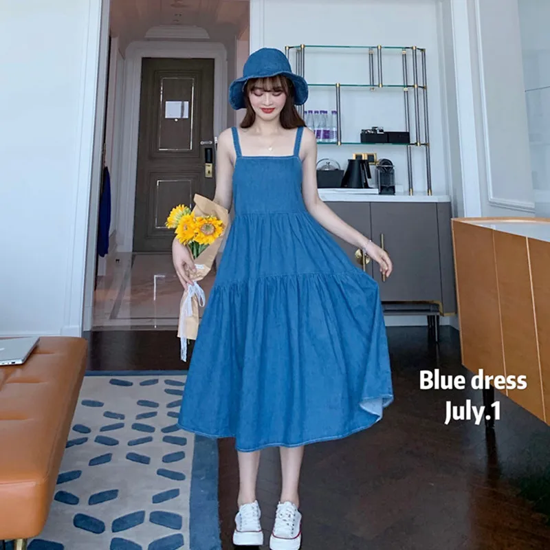 Korean-Stil Vintage Kühle Zip Denim Plissee Erweiterbar-Stil Alle-spiel Student Sleeveless Latzhose Kleid Sommer Lolita kleid