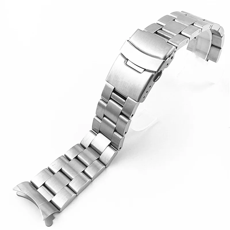 20mm 22mm Stainless Steel WatchBand Curved End Black Silver Universal Polished Double Lock Buckle Replacement Men Wrist Belt