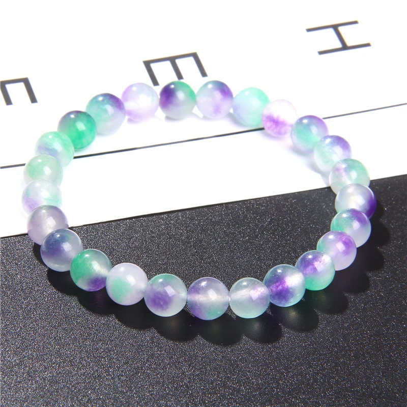 Polished 8mm Natural Fluorite Beads Bracelets For Femme Purple Quartz Lucky Energy Bracelet Women Jewelry Nice Birthday Gift
