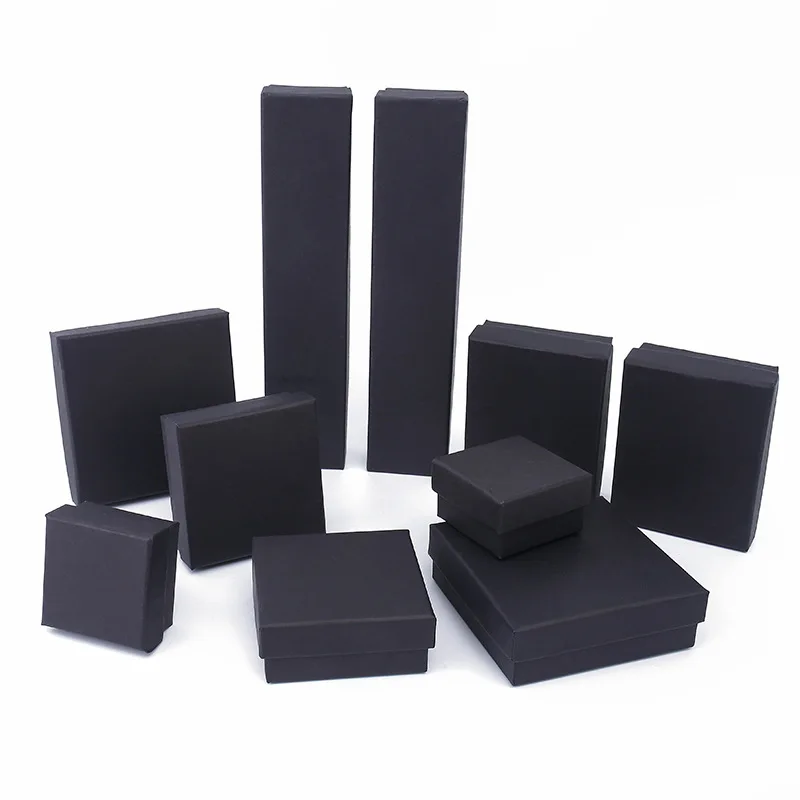 10pcs Black Kraft Paper Jewelry Boxes Multi Size for Rings Earrings Bracelets Necklaces Jewelry Storage Display Gift Packaging