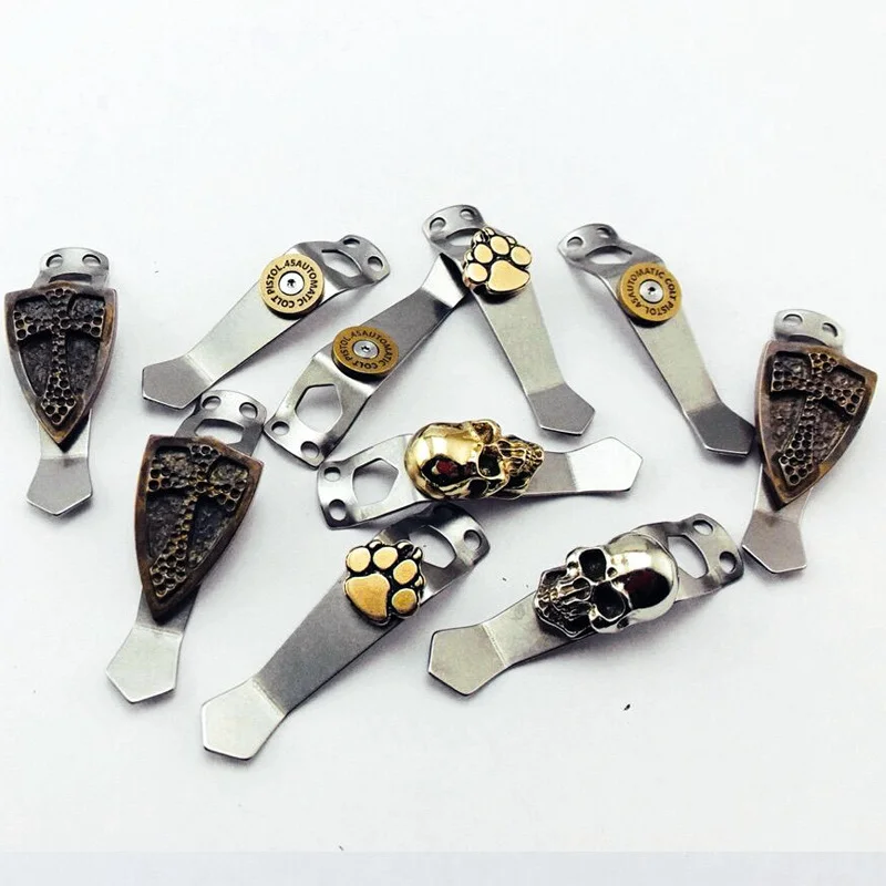 Titanium Alloy Steel Flame Flashlight Back Clip For BOSS OKLUMA Barrel Flashligh MCG Jeff Hanko Machine Works Pattern Skull Fire