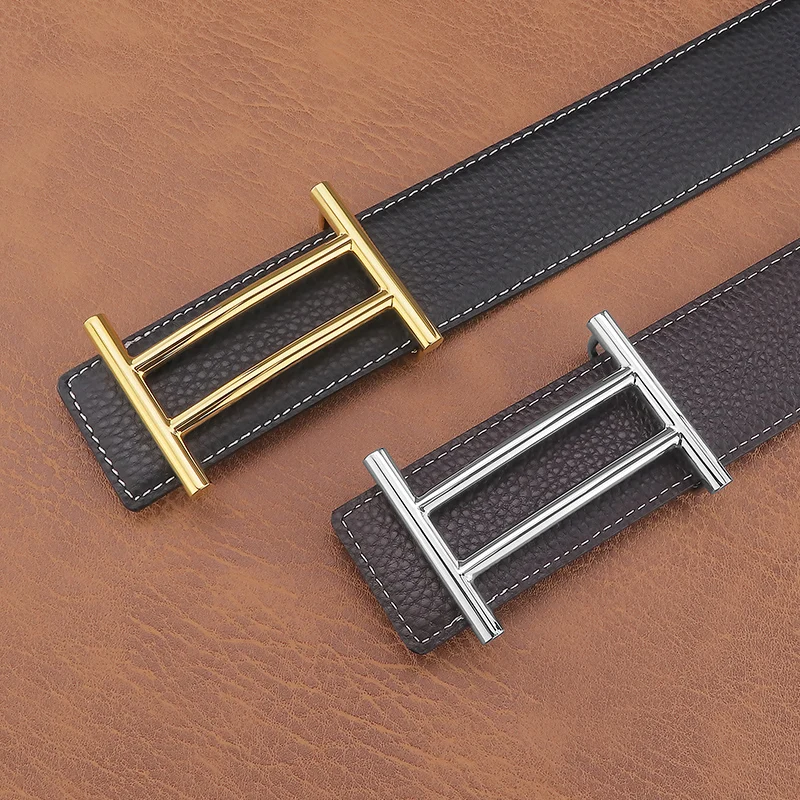 Fashionable Copper Slide Buckle Designer Belt Men's Full Grain Leather 3.8cm Wide Brand Luxury Belt High Quality