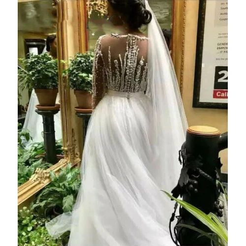 Robe de mariée de forme sirène, tenue de luxe, avec traîne détachable, manches longues, fermeture éclair