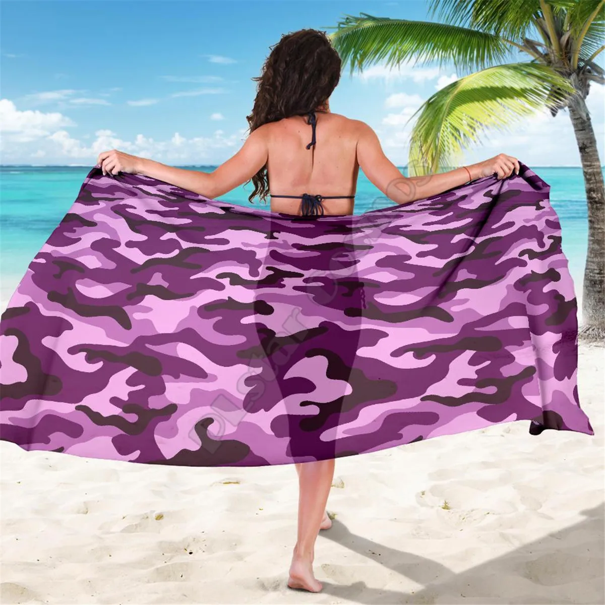 

Purple Camouflage sarong 3D printed Towel Summer Seaside resort Casual Bohemian style Beach Towel