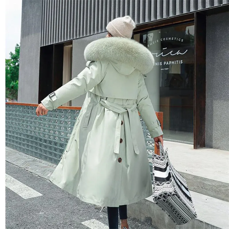 Women\'s Winter Jacket Hooded X-Long Thick Warm Cotton Padded Parkas Woman Wool Liner Distachable Plus Size Jackets Coat