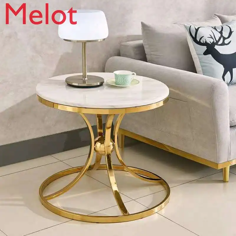 Modern Simple and Light Luxury Marble Shelf European High-End Living Room Golden round Table Family Decoration Table