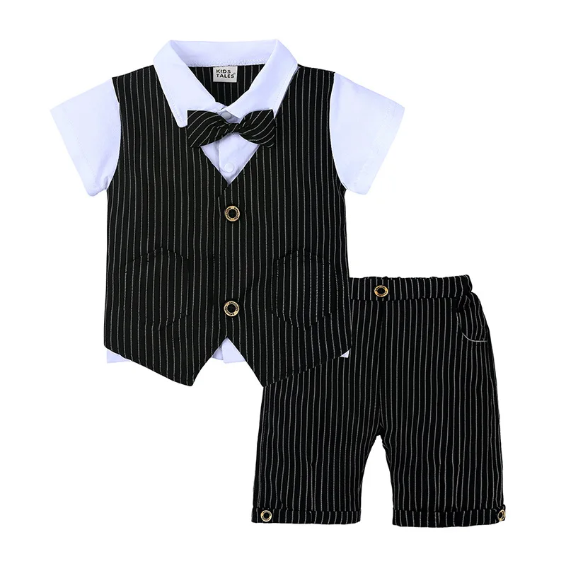 Bambino Ragazzo Signore Vestito Dei Bambini di Stile Britannico T-Shirt Maglia Top + Bow Tie bambini Vestiti Da Cerimonia Nuziale di Usura