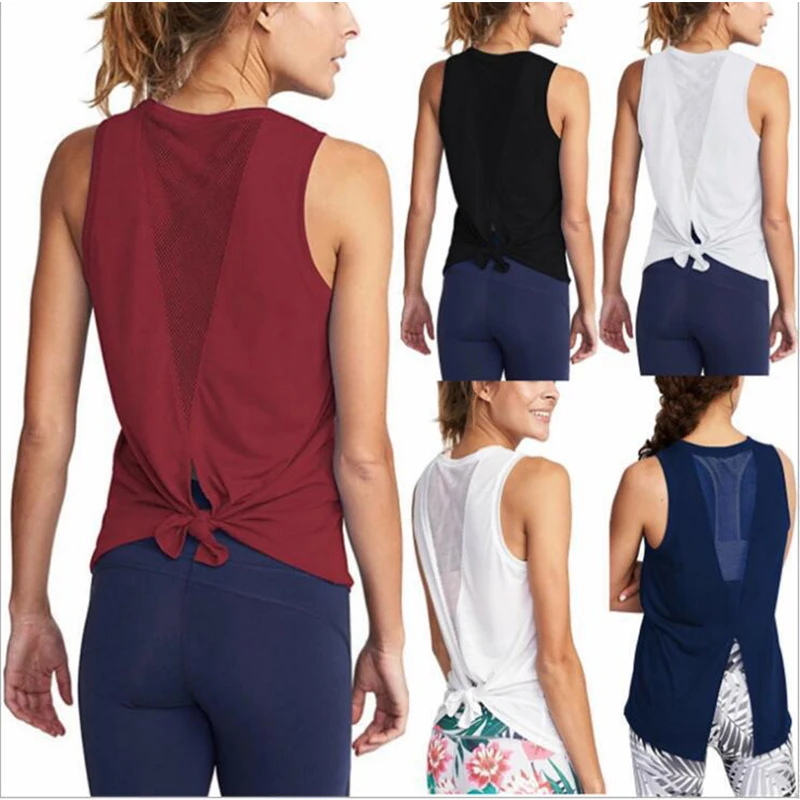 Women Yoga Shirts Sleeveless Yoga Tank Tops Sexy Mesh Back Workout Quick Dry Sports Vest Ladies Running T Shirt