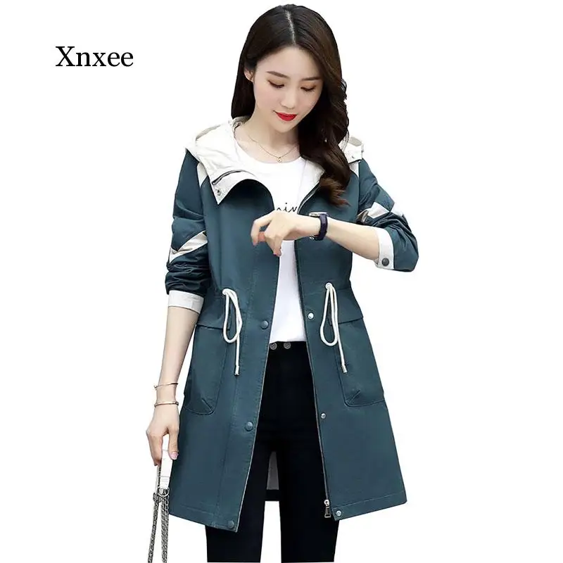 

Spring Autumn Classic Long Trench Coat Women Casual Thin Windbreaker Female Overcoat Hooded Coat Female Slim Outwear