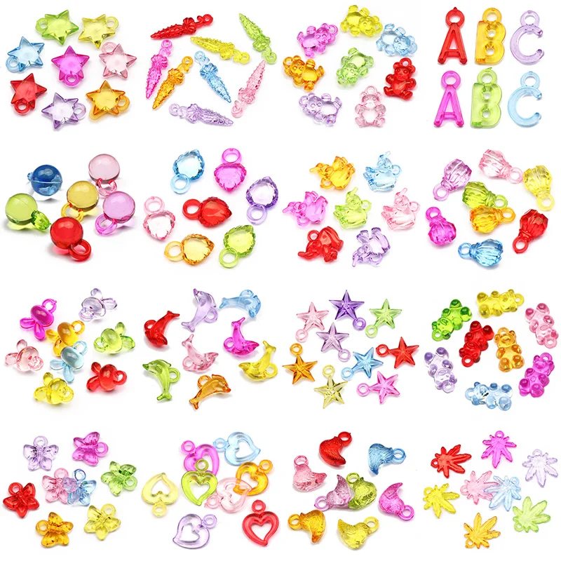 30Pcs/lot Multicolor Acrylic Charms Mixed Animal Star Heart Shape Pendant For Jewelry Making Findings Supplies Diy Accessories