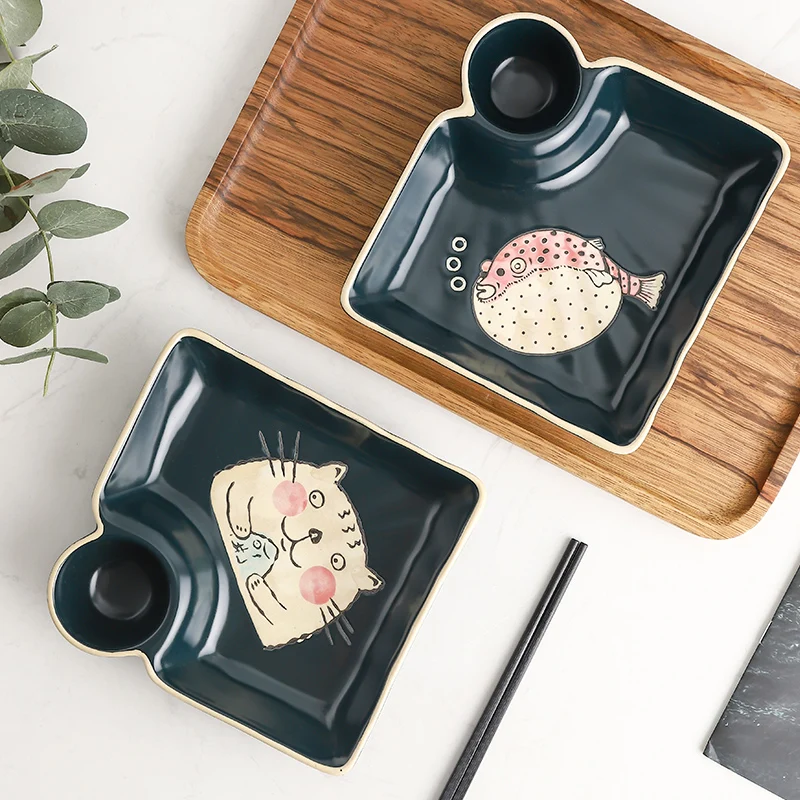 Japanese dumpling plate with vinegar dish ceramic household creative sushi plate French fries shrimp plate dining tableware