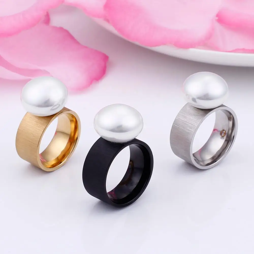 KALEN Fashion Stainless Steel Rings For Women Trendy Jewelry Gold Color Black Romantic Imitation Pearl Charm Finger Rings 2018