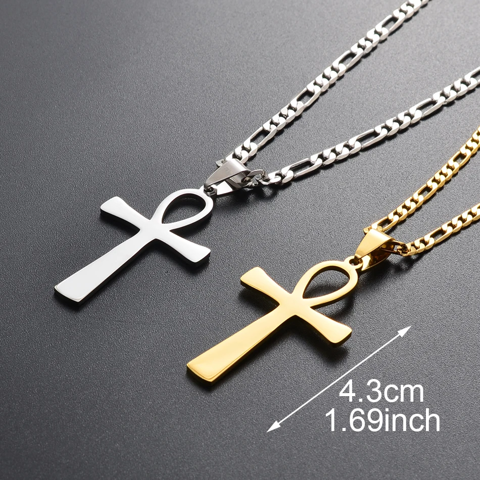 Anniyo 4.3CM Egyptian Cross Pendant Ankh Necklace Woman Men Gold /Silver Color African Charms Jewelry Egypt Nile Key #159321