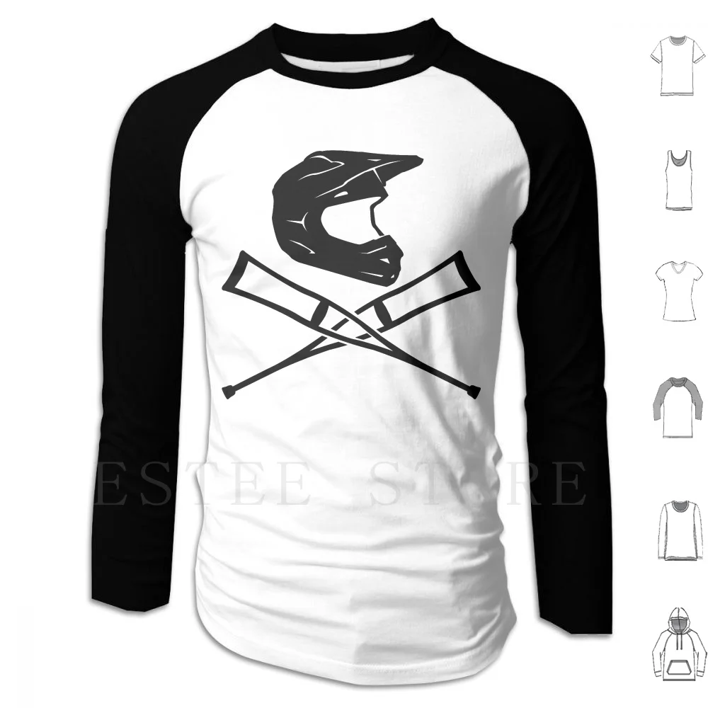 Enduro Helmet With Crutches Hoodie Long Sleeve Enduro Helmet Crutches Motocross Cross Enduro Riders Bone Bone Breaker