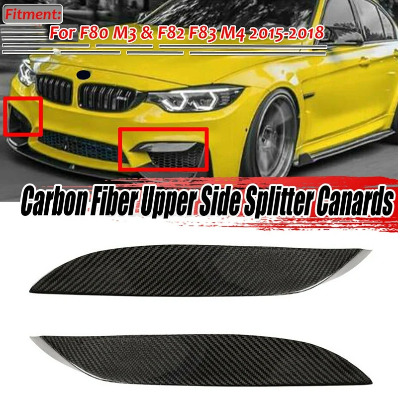 Car Real Carbon Fiber Front Bumper Side Splitter Canards Lip Spoiler For-BMW F80 M3 F82 F83 M4 2015-2018