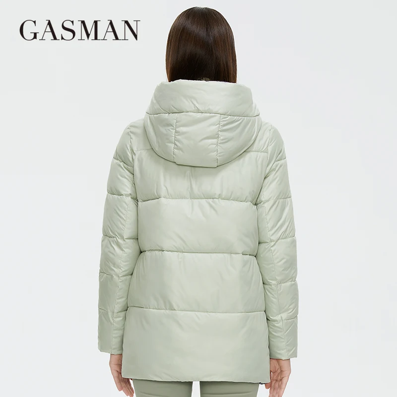 GASMAN 2022 Women\'s Winter Jackets Short Stand-up collar Hooded Down Jacket Female Fashion Stitching color Pocket Parkas 81058