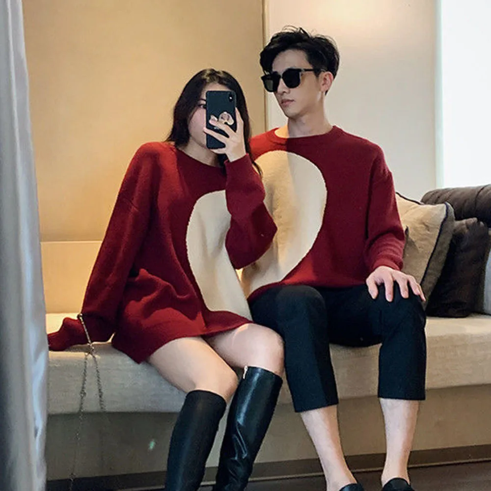 Lovers Wear 2021 Autumn And Winter New Vintage Lazy Wind Pullover Round Neck Jumpers Love Knit Sweater Mens Womens Cute Tops