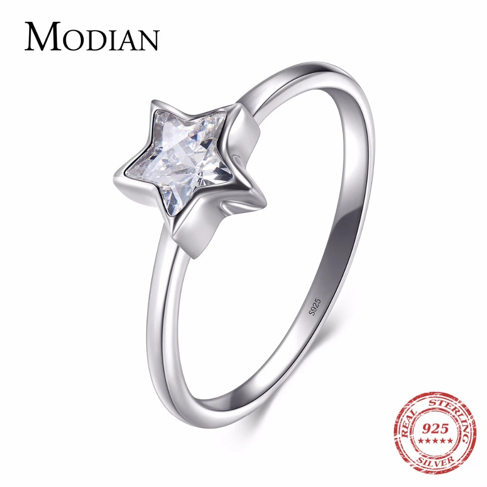 Modian 2021 NEW Cubic Zirconia  Jewelry Authentic 925 Sterling Silver Star Ring Fashion Simple Rings For Women Elegant Gift