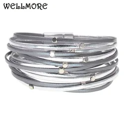 WELLMORE leather bracelets for women simple bead Multilayer Wide Wrap Bracelet 6 size 9 colors bracelets Female Jewelry whoesale