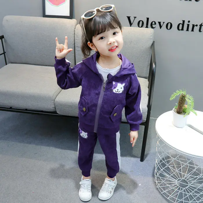 Girls Clothes Set  toddler Girls clothing Suit top+Pants 2 Pcs Spring cat Children\'s Set Teen Girls Clothes Suit 2 3 4 6 Years