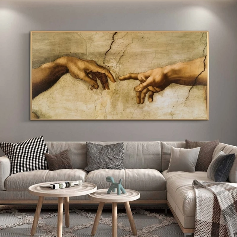 

The Creation Of Adam by Michelangelo Famous Art Canvas Paintings On the Wall Art Posters And Prints Hand to Hand Art Pictures