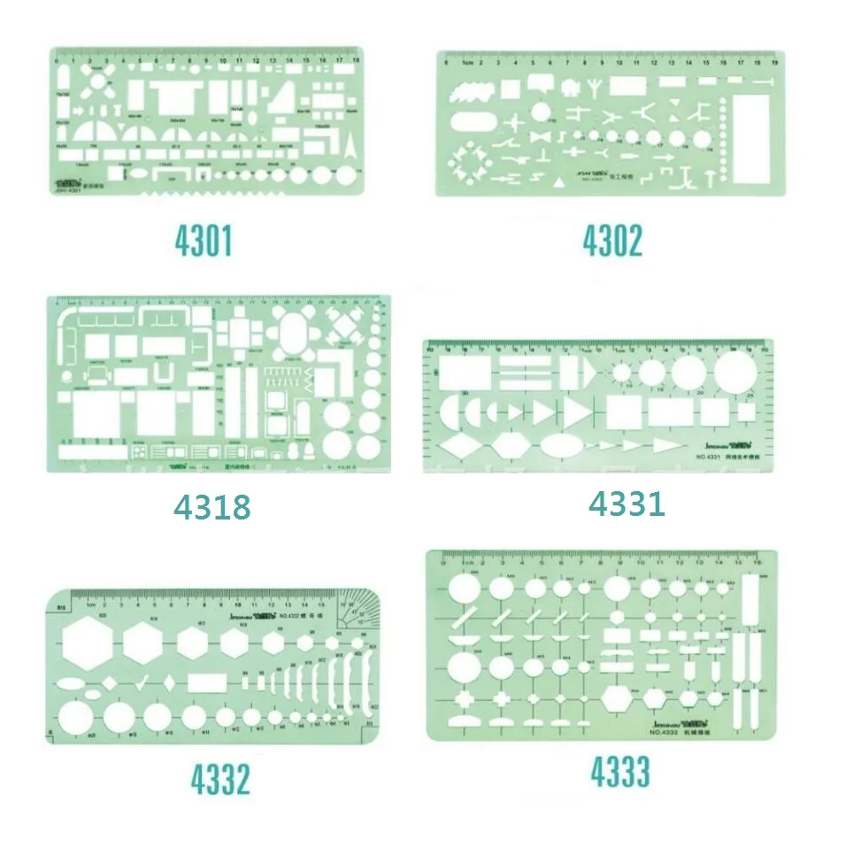 Drawing Templates Ruler for Furniture,Power Engineering,Interior Design,Nut Design, No.4301/4302/4318/4331/4332/4333