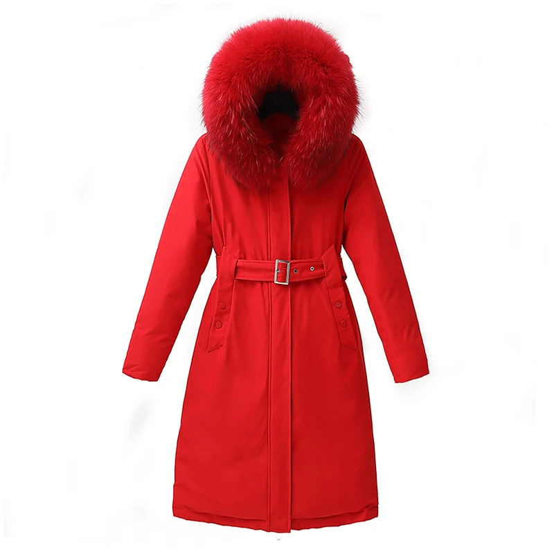 Both Sides Can Be Wear Nice Winter Long Jacket Women Slim Thick Hooded With Fur Collar Sashes Plus Size Parkas Kobieta Kurtka