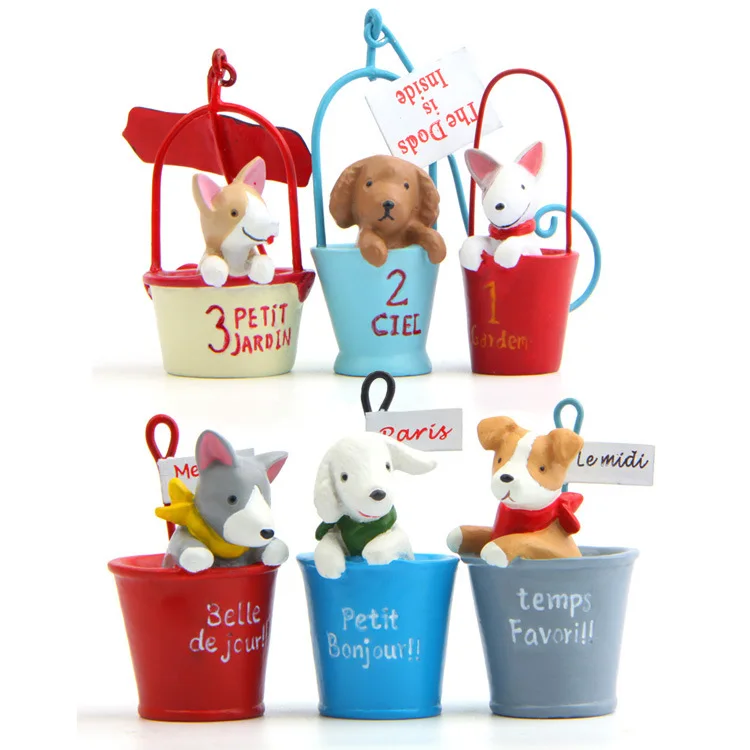 Zakka Animal Kawaii Dog Bucket Figurine Desk Ornaments Fairy Garden Succulent Moss Miniatures Puppy DIY Home Decor Child Gift