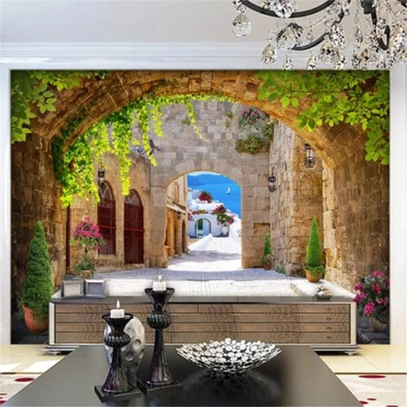 

Custom wallpaper European 3D stereo murals arch green leaf TV background wall living room bedroom Hotel decoration 3d wallpaper