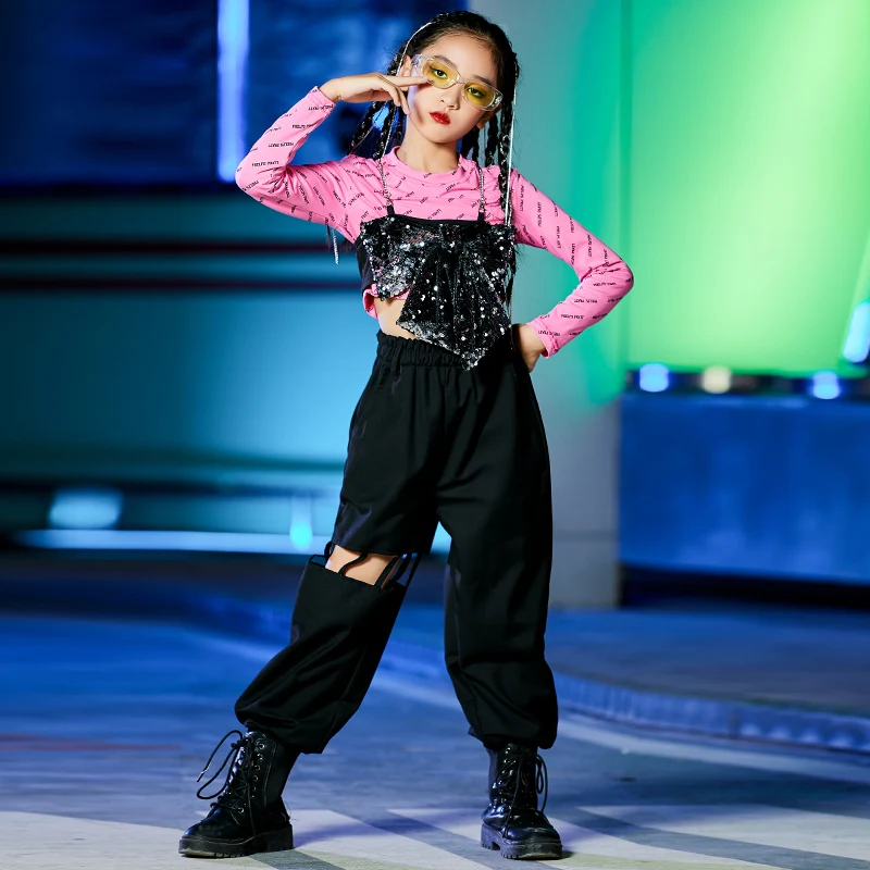 

2023 Jazz Dance Costumes For Girls Sequined Vest Loose Pants Suit Street Dance Outfits Ballroom Hip Hop Dance Clothing DQS8434