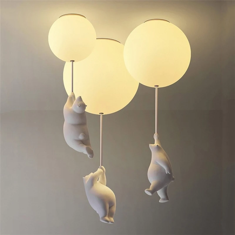 

Cartoon Bear Ceiling Lights Modern Glass Round Lamps for Home Bedroom Living Room Kids Rooms Indoor Decor Led Lighting Fixtures