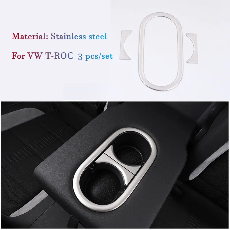 

For Volkswagen VW T-Roc T ROC 2018 2019 2020 Car Rear Back Row Water Holder Cup Frame Cover Trim Stainless steel Accessories