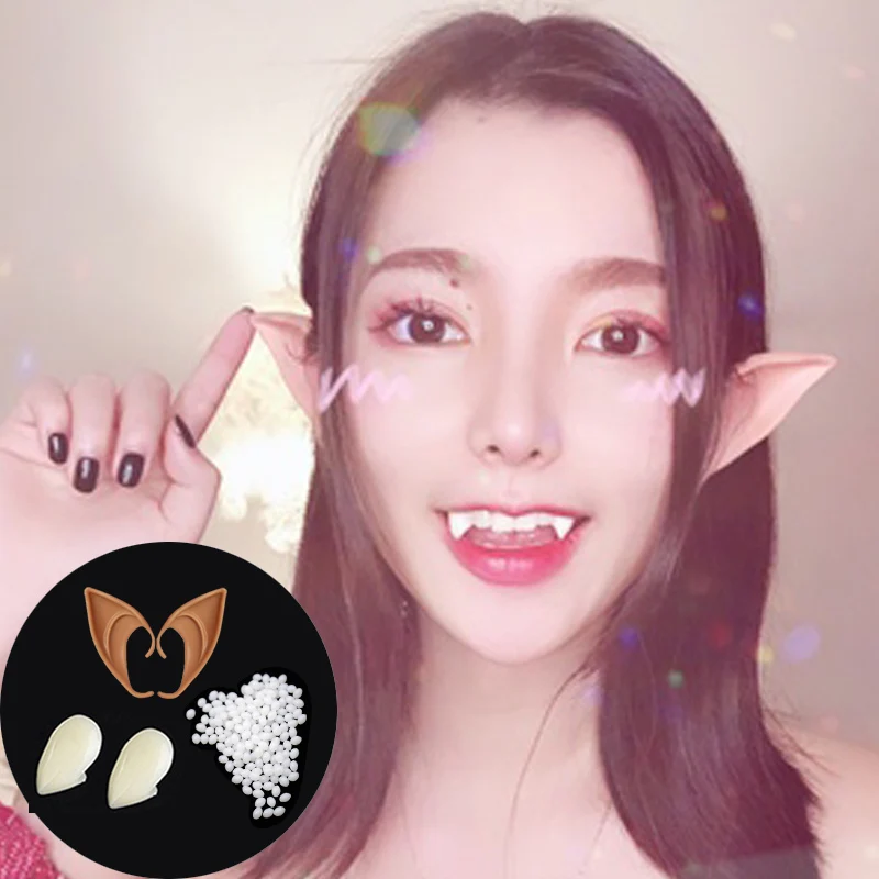 

Vampire Teeth Fangs Elf Ears Dentures Props Halloween Costume Fairy Cosplay Zombie False Tooth & Ears