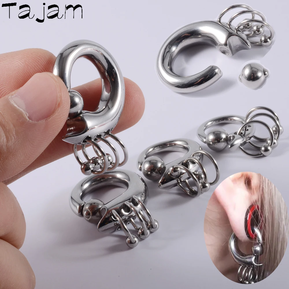 1PC Big Size Captive Bead Rings with Dangle Loop Ear Expander Tunnel Plug Gauge Male Genital BCR Ring Unisex Piercing Jewelry