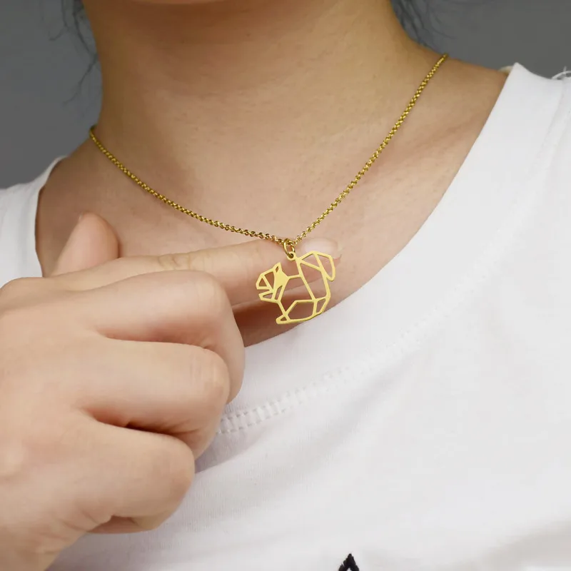 European and American Stainless Steel Hollow Squirrel Pendant Necklace