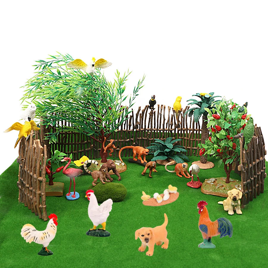 Farm Models Action Figures Pig Animals Figurine Miniature Tree Accessories Toy Set Plastic Simulation Zoo Animal Doll Kids Toys