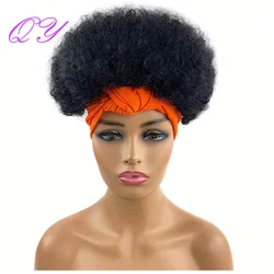 Headband Synthetic Women's Wrap Wig Black Short Afro Kinky Curly Wig For Woman Wigs Soft Drawstring 2 In 1 Hair Tie Wigs