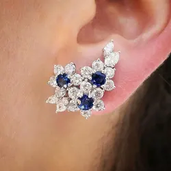 Huitan Gorgeous Women's Earrings with Blue/White Round CZ Luxury Female Earrings for Wedding Engagement Party Brilliant Jewelry