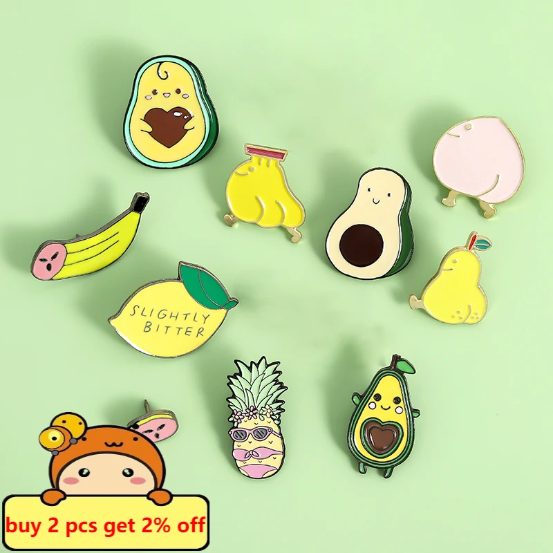 Fruit Enamel Pins Lemon Banana Pin Avocado Pineapple Pear Peach Brooch Lapel Badge Cute Summer Fruit Jewelry Gifts for Children